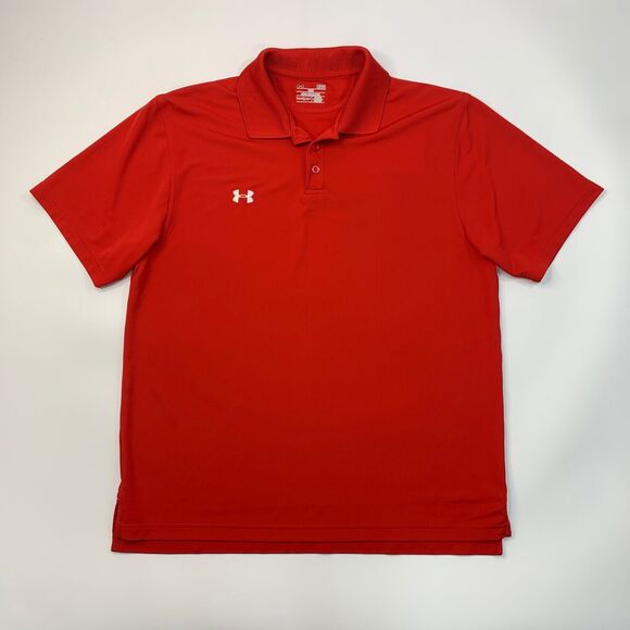 Under Armour Polo Shirt Mens L Large Poppy Heatgear Short Sleeve Performance - Picture 2 of 10